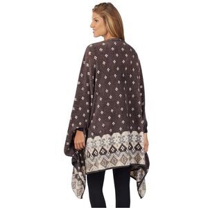 Cuddl Duds Gray Blanket Wrap Patterned Shawl Poncho Shrug Tunic Fleece Wrap